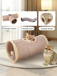 宠物猫隧道可折叠毛绒通道可折叠绒面革益智玩具保暖冬季互动玩具室内幼犬用品 - 彩色 - 查看 2