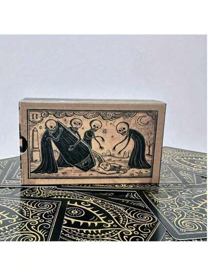 1PC-Dark Magic: Waning Moon Oracle Deck - 52 Double-Sided Embosioned Cards For Fascinating Tarot And Oracular Reading, Including Detailed Illustrations Of Skull And Bones And Mystical Symbols, Perfect For Collectors, Mystery Cards | Spooky Aesthetic | Atmospheric Design