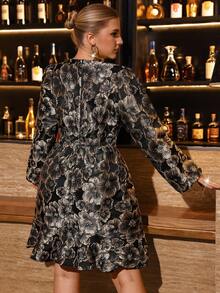 Auvina 大码女式闪亮优雅 A 字腰长裙，法式奢华高端派对礼服 - 金色 - 查看 2