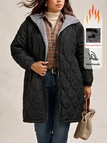 Zelara 大码女式连帽保暖长款羽绒服，温暖休闲冬季女式外套，时尚女式外套，秋冬季女式外套，大码女式外套，大码外套，绗缝外套，秋季女式外套，冬季女式外套，外出上衣，外出女式乡村风拉链连帽黑色外套，连帽拉链外套，女士冬季拉链外套，女士冬季外套，黑色上衣，感恩节外套 - 黑色 - 查看 1
