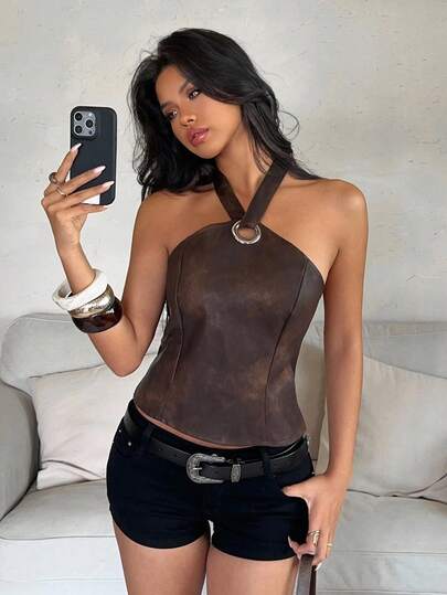 Aloruh 女式休闲性感短款露背系带背心