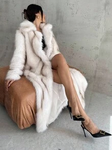 Firerie Women's Elegant Modern Street Fashion Delicate Vintage Coin Party Outerwear, Turndown Collar White Ombre Dyed Faux Fur Coat, Autumn Winter Clothes For Women,Women's Winter Clothes - White - View 4