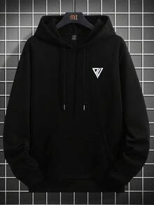 EURMUSE Men's Minimalist Graphic Print Hoodie Sweatshirt - Black - View 1