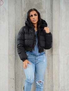 SAYEHFBABY 拉鍊式短身連帽棉衣-黑色 - 黑色 - 查看 4