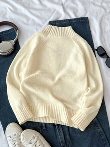 SHEIN 女童超大立领毛衣，百搭蓝色，柔软面料，百搭，秋冬必备 - 黃色 - 查看 2