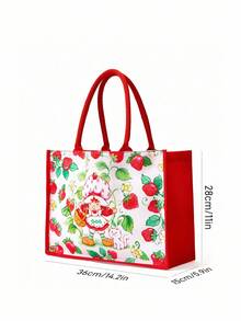 Strawberry Shortcake X SHEIN 1 件装涤纶卡通草莓印花大容量手提袋，可装笔记本电脑，适合通勤、上学、户外活动，女士适用，甜美田园风格，送礼佳品 - 彩色 - 查看 8