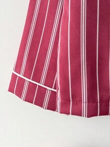 Girls' Striped Cardigan And Pants 2 Pieces Set, Featuring Cute Bear Patch, Contrast Trim, Suitable For Christmas, Autumn/Winter - Red - View 5