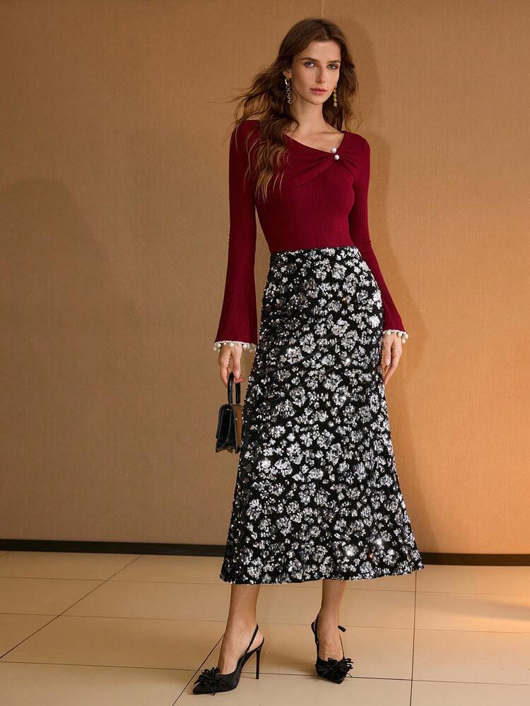 SEQUINS MERMAID HEM SKIRT