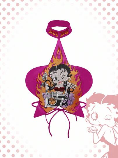 Betty Boop | ROMWE توب قصير بتطريز نجوم ولهب من طراز Y2K