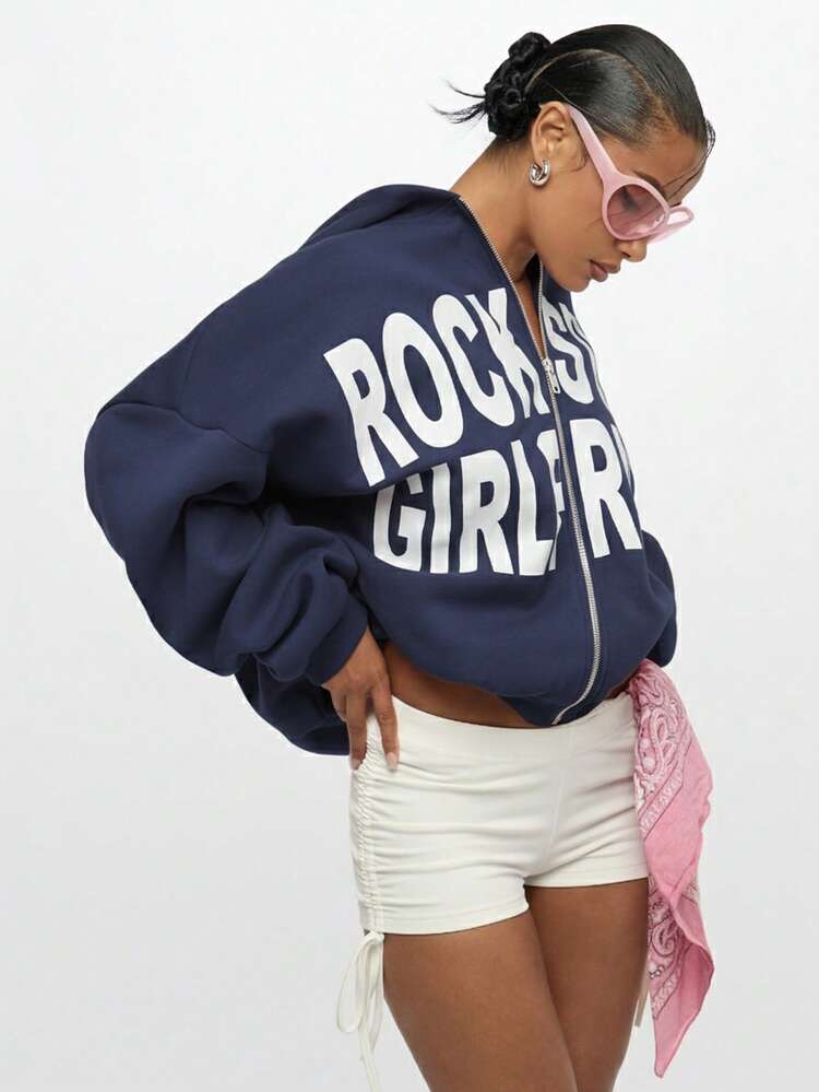 SUMWON WOMEN Oversized Graphic Hoodie With Text Print