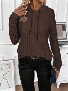 SHEIN LUNE Casual Solid Color Sweatshirt, Versatile For Autumn - Coffee Brown - View 5