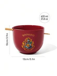 HARRY POTTER X SHEIN Hogwarts House Pattern Ceramic Ramen Bowl With Chopsticks, Large Capacity Dishware Set For Noodles, Salad, Cereal
