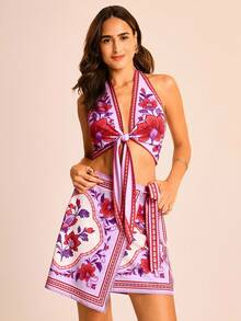 CAJUNI Casual Vacation Print Twist Women Skirts - Multicolor - View 4