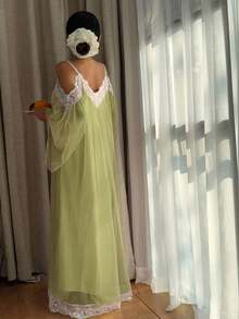 DAZY 浪漫风格网眼肩带蕾丝拼接女士睡袍、睡衣、Moo Moo、秋季