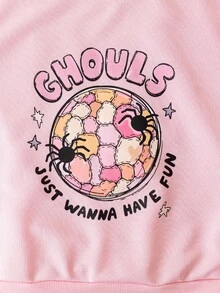 Genkimix Kids Tween Girl Pink Halloween Graphic Sweatshirt + White Mesh Skirt 2-Piece Set Fall Winter - Multicolor - View 4