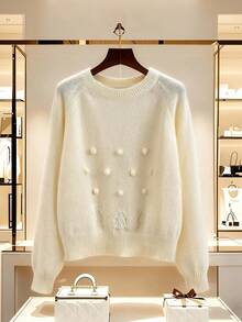 GlowEve Weicher, locker sitzender, modischer und großzügiger Damen Pullover, Herbst/Winter - Aprikosenfarben - Übersicht 1