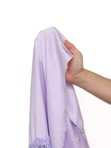 DelicateAllure Women's Lace Patchwork Ruffle Hem Satin Camisole Nightgown