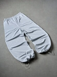 Manfinity Hypemode 男士街头时尚新款长裤运动裤，适合INS高街嘻哈风格搭配，四季皆宜，日常百搭，送给男友/老公的必备礼物，男士街头服饰，Y2K宽松运动裤，超大款嘻哈裤，日系裤，男士街头服饰裤 - 灰色 - 查看 7