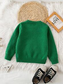 SHEIN Young Boy Casual Solid Color Crew Neck Knit Sweater, Autumn/Winter Green Sweater - Green - View 2