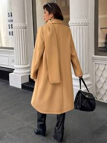 Easura Plus Size Women's Solid Color Long Sleeve Casual Jacket, Autumn/Winter - Khaki - View 2