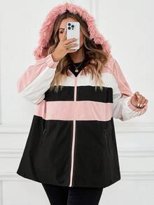 SHEIN CURVE+ Plus Size Multi-Color Patchwork Thermal Lined Hooded Padded Coat For Women In Fall/Winter - Multicolor - View 7