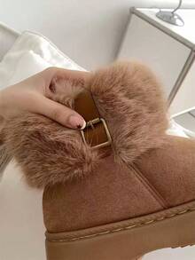 Zapatillas de algodón cómodas y antideslizantes con suela de 4 cm, otoño e invierno 2025, nuevas zapatillas de piel cálidas con suela gruesa para mujer - Marrón - Ver 3