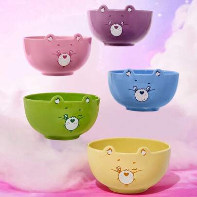 SHEIN X Care Bears 1 个直径 4.7 英寸/12 厘米的可爱卡通图案麦片碗，14.2 盎司/420 毫升深汤碗，陶瓷甜点碗，适用于沙拉、意面、燕麦片、拉面，可用于微波炉和洗碗机，情人节礼物