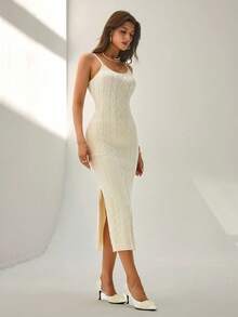 Rafferiza Set de vestido de tirantes vintage y cárdigan de 2 piezas - Beis - Ver 3