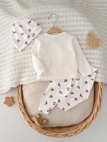Loomiva Bộ 3 món cho bé sơ sinh: Áo len cổ tròn tay dài in hoa mềm mại, quần cạp chun và mũ - Nhiều màu - Xem 7