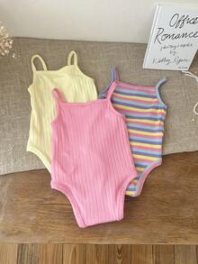 Bộ 3 món/Bộ đồ liền thân dệt kim kẻ sọc nhiều màu dễ thương cho bé gái sơ sinh, mùa hè - Nhiều màu - Xem 7