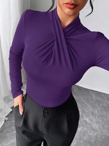 Firerie Elegant Modern Sexy Fashionable Christmas Casual Homewear Versatile Red Ruffle Collar Bodysuit - Purple - View 7