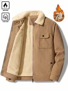 Manfinity Homme Herren Herbst/Winter einfache Fleecejacke, Design mit Mehreren Taschen, Cord, Business Lässig Outdoor Reißverschluss Vielseitige Jacke, Old Money