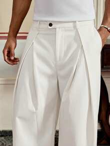 SWAVVY Men's Woven Casual Loose Straight Leg Solid Color Pants - White - View 7