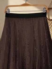 Franclia Plus Size Solid Color Elegant Summer Skirt, Western Elegant Long Bohemian Skirt - Brown - View 9