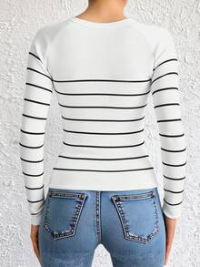 RueChic Striped Pattern Raglan Sleeve Sweater - White - View 2