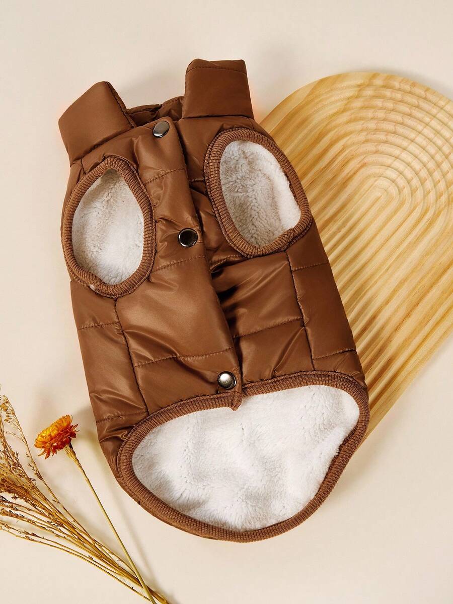 PETSIN 1 pieza Abrigo invernal para mascotas de unicolor simple con forro térmico, a prueba de viento para perros grandes como el golden retriever, para uso en exteriores - Café integral - Ver 1