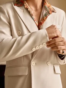 HIMLAND Men's Solid Color Double-Breasted Elegant Long Sleeve Blazer, For Fall Winter - Apricot - View 5