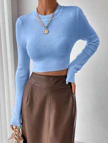 EMERY ROSE كنزة صوفية كاجوال ضيقة مقصرة بلون أحادي، خريف