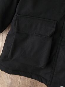 SHEIN Elladie kids Young Girls Winter Hooded Thick Padded Coat With Faux Fur Collar, Mid-Length, Zipper, Pockets, Fashion, Versatile, Autumn/Winter Outerwear Kids Winter Coat Girls Winter Coat - Black - View 6