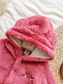 SHEIN Vintaside Kids 新生儿简约时尚可爱刺绣长袖连帽连体睡衣 - 粉色 - 查看 5