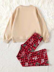 Tween-Mädchen 2-teiliges Set mit Sweatshirt und Hose mit Rundhalsausschnitt und Weihnachtsbrötchen-Muster