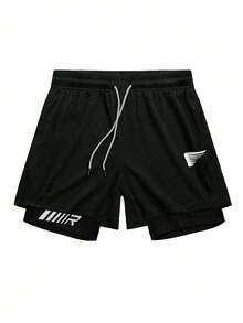 Gym Rark Bộ đồ thể thao nam gồm áo thun tay ngắn raglan in họa tiết hình học và quần short cạp chun có dây rút, bộ tập luyện tay ngắn, quần short tập gym, bộ chạy bộ, áo tập gym, bộ đồ tập thể dục. - màu đen - Xem 3