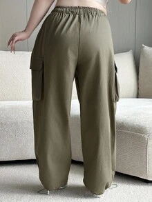 Dazy Plus Pantalon cargo avec poches latérales et taille élastique, style mode streetwear, pantalon décontracté long, grandes tailles femmes, toutes saisons