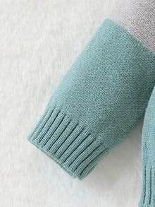 SHEIN Newborn Leisure Versatile Fashionable Cute Sweater Set, Half Cardigan Top + Sweater, Pants, Knitted Knitted Suit Fall Winter - Green - View 3