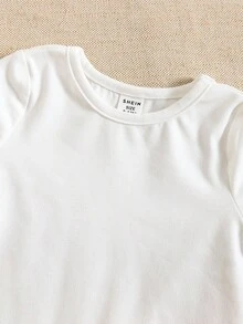 SHEIN 5件装男婴白色重叠肩部高弹圆领宽松开裆罗纹针织保暖连体衣，冬季百搭单品 - 白色 - 查看 5