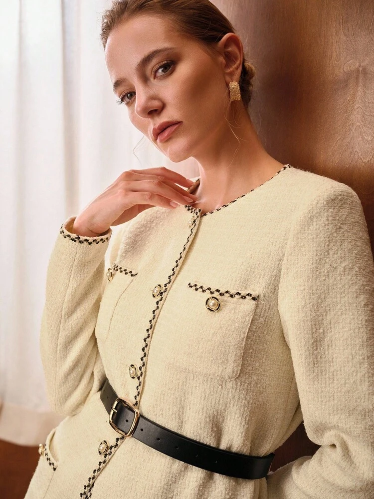 TWEED CONTRAST BINDING SINGLE BREASTED JACKET, FALL WINTER