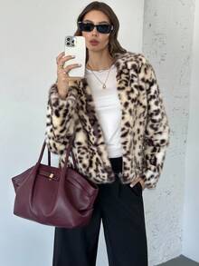 Firerie Casaco feminino de manga comprida com estampa de leopardo, lapela e forro de pele sintética. Elegante e moderno, perfeito para o dia a dia, trabalho, festas, eventos formais e ocasiões especiais, incluindo outono e inverno. Ideal para ocasiões como Ano Novo. - Multicolorido - Ver 4