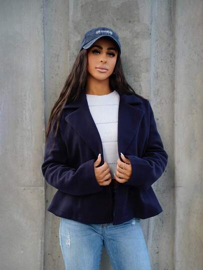 SAYEHFBABY Blazer de cuello con solapa de doble botonadura