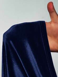 Slaydiva Bộ đồ thể thao thường ngày, thoải mái, màu nâu trơn, dáng rộng, vai rớt, gồm áo hoodie và quần dài ống rộng có túi, chất liệu nhung, dành cho nữ cỡ lớn, gồm 2 món. - Màu xanh lam - Xem 7