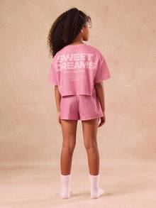 SUMWON Sweet Dreams Pajama Set Two Piece Wear Sleepwear Summer Lightweight Knit Matching Crop Top Shorts Set Comfy Cozy Sleepwear For Casual And Vacation - Purple - View 1